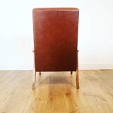 70 armchair in brown skai and wooden structure