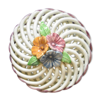 Round white ceramic braided box and flowers