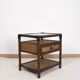 Rattan and cane bedside table, smoked glass top