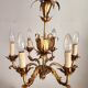 Vintage Hollywood Regency 6 light Chandelier gilded Italy Florence 1950-60