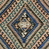 Tapis kilim ancien à losanges géométriques, Dominante bleue et tons nature