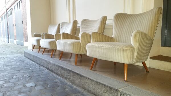 Ensemble de 4 fauteuils organic wingback chairs des années 50/60 vintage
