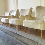 Set of 4 chairs organic wingback chairs of the 50s/60s vintage