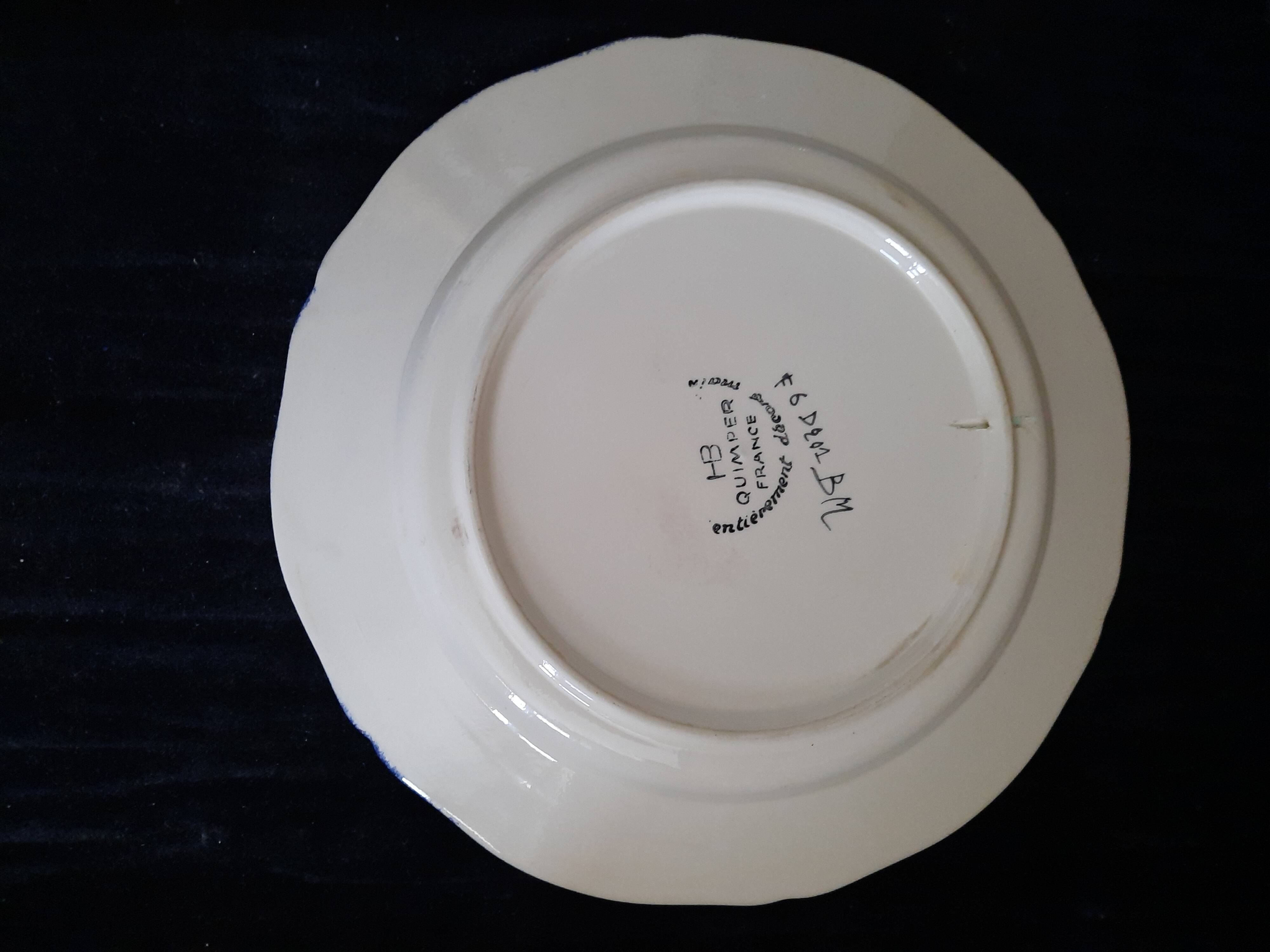 Old HB Quimper Plate Breton Decor Hand Painted