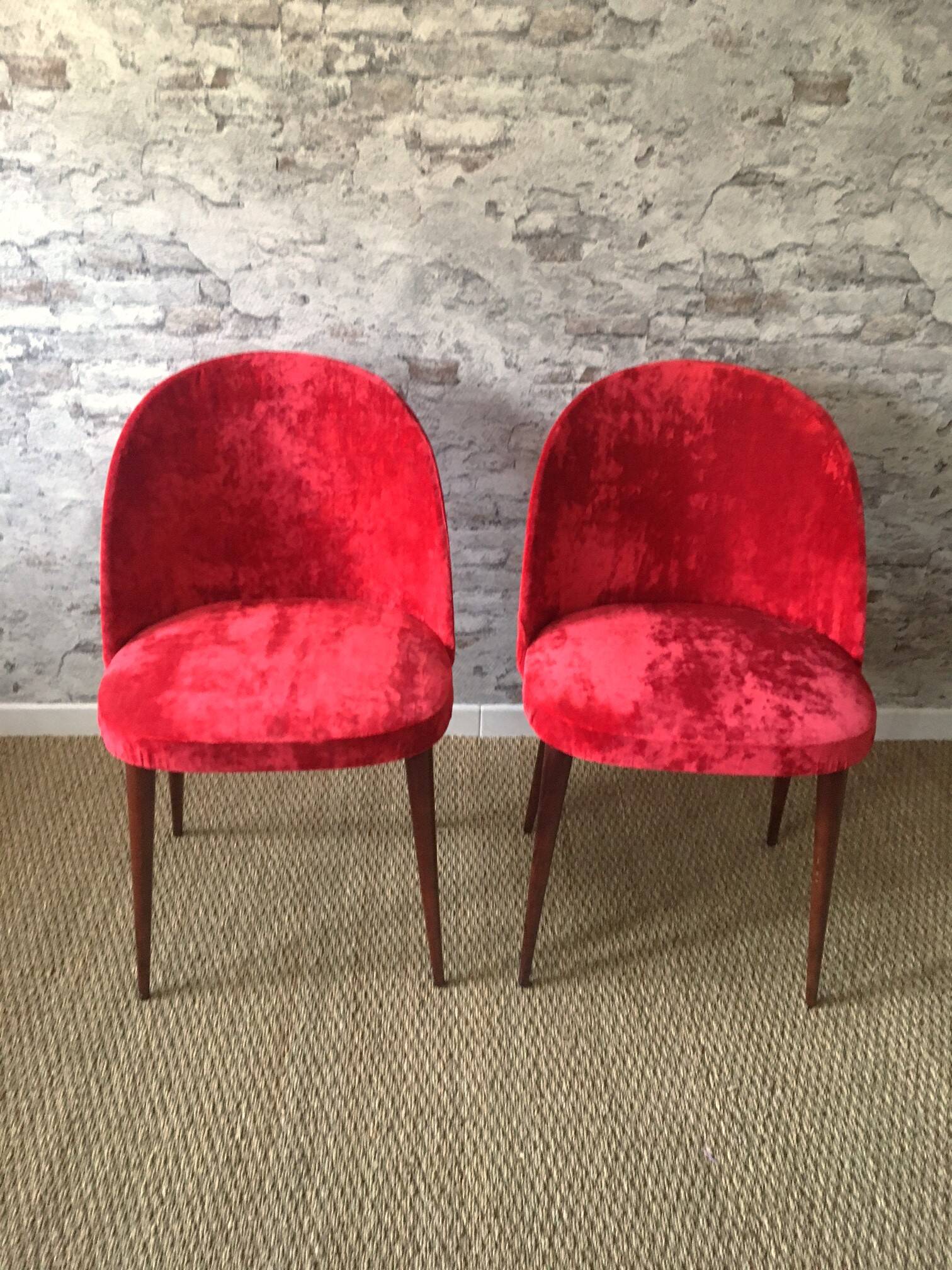 Set of 2 70s chairs reupholstered in fine velvet