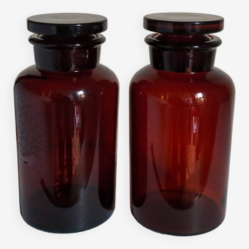 Pair of amber blown glass jars 20 cm