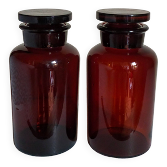 Pair of amber blown glass jars 20 cm