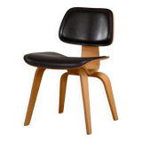 Charles & Ray Eames DCW Ash dining chair with Dark Brown Leather seat for Vitra