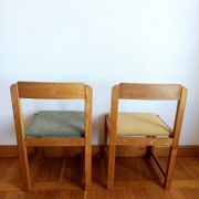 Six Scandinavian style chairs in elm and fabric.