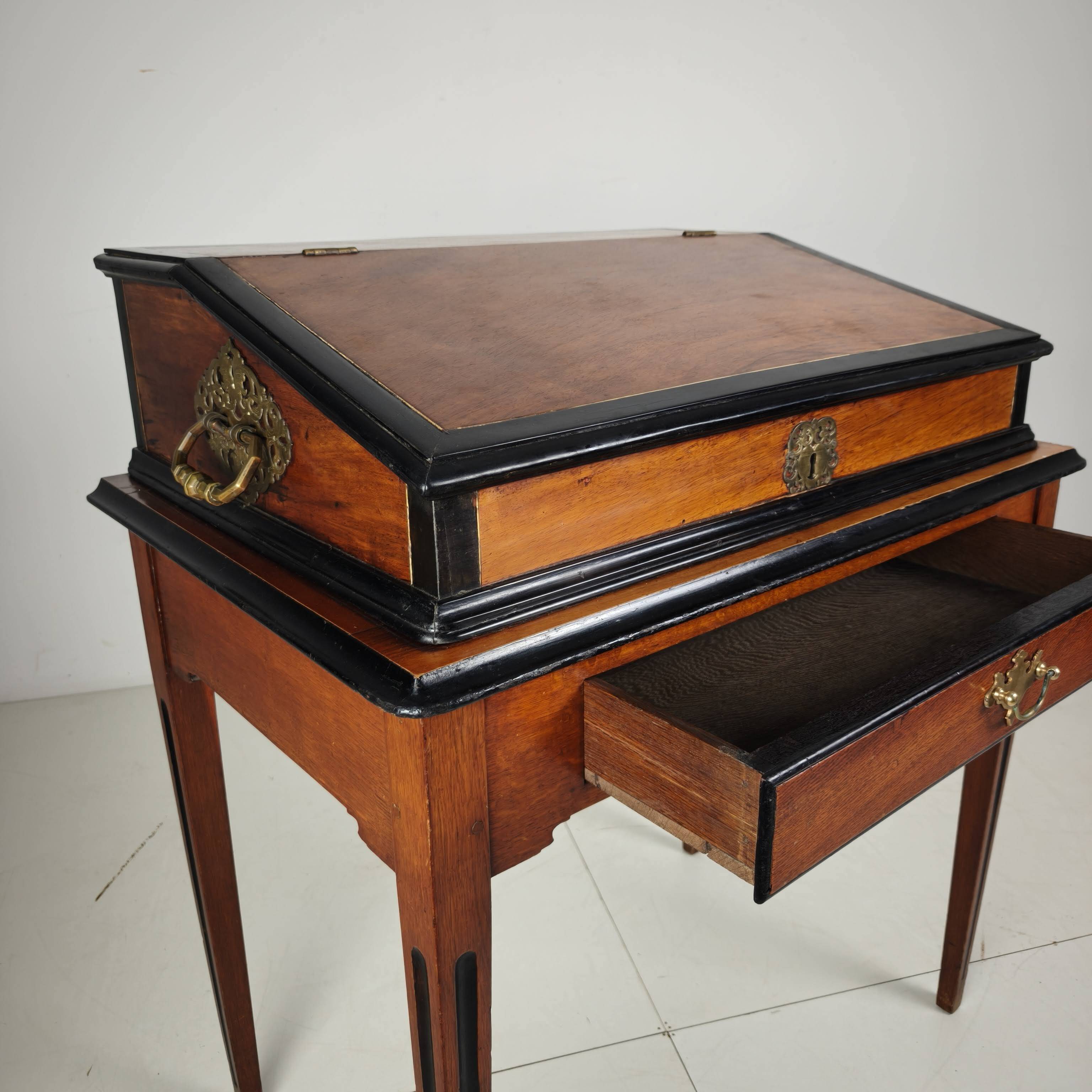 18th Century Indonesian Amboyna & Ebony Portable Writing Desk, custom stand