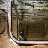 Chromed metal shelf and smoked glass