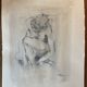 Tableau signé fusain portrait de femme accroupie