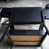 Armchair year 70 . Black skaï and black treated steel square tube. Good condition of the skaï