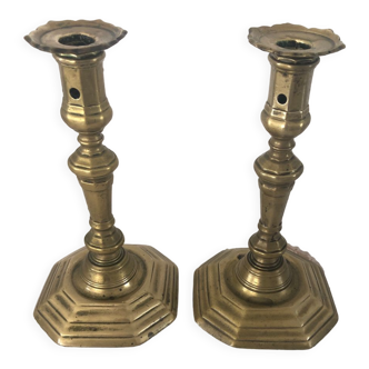 2 antique brass candle holders