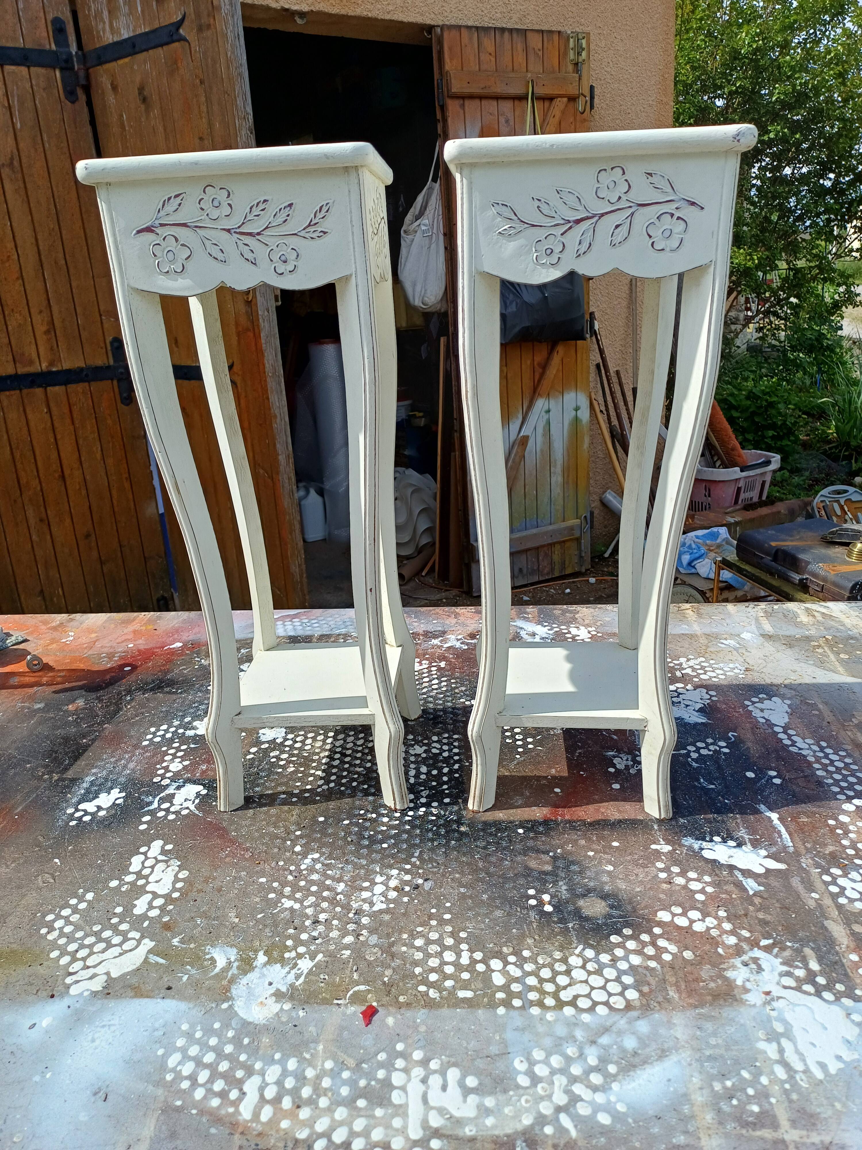 Pair of cream-washed wood stands