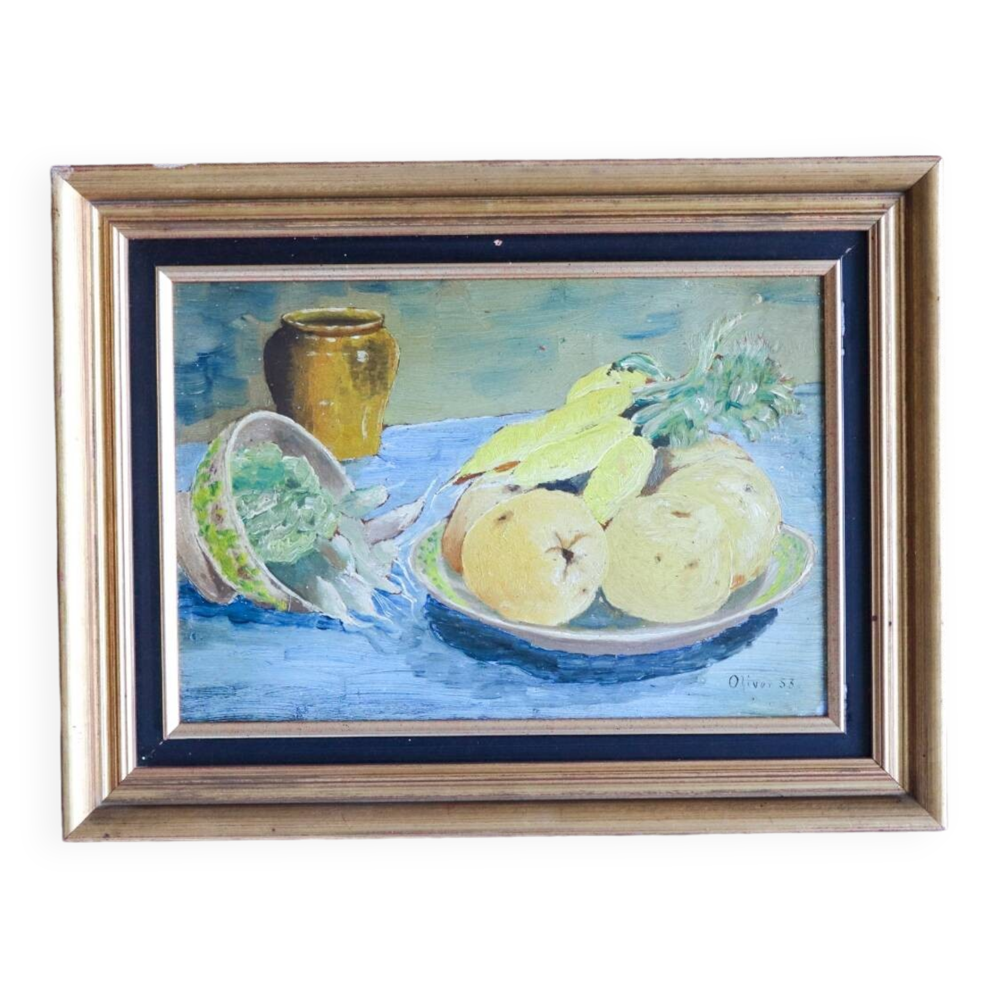 Oil on panel old still life vegetables
