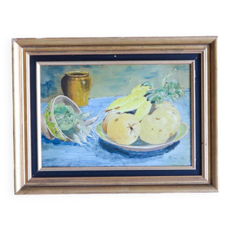 Oil on panel old still life vegetables