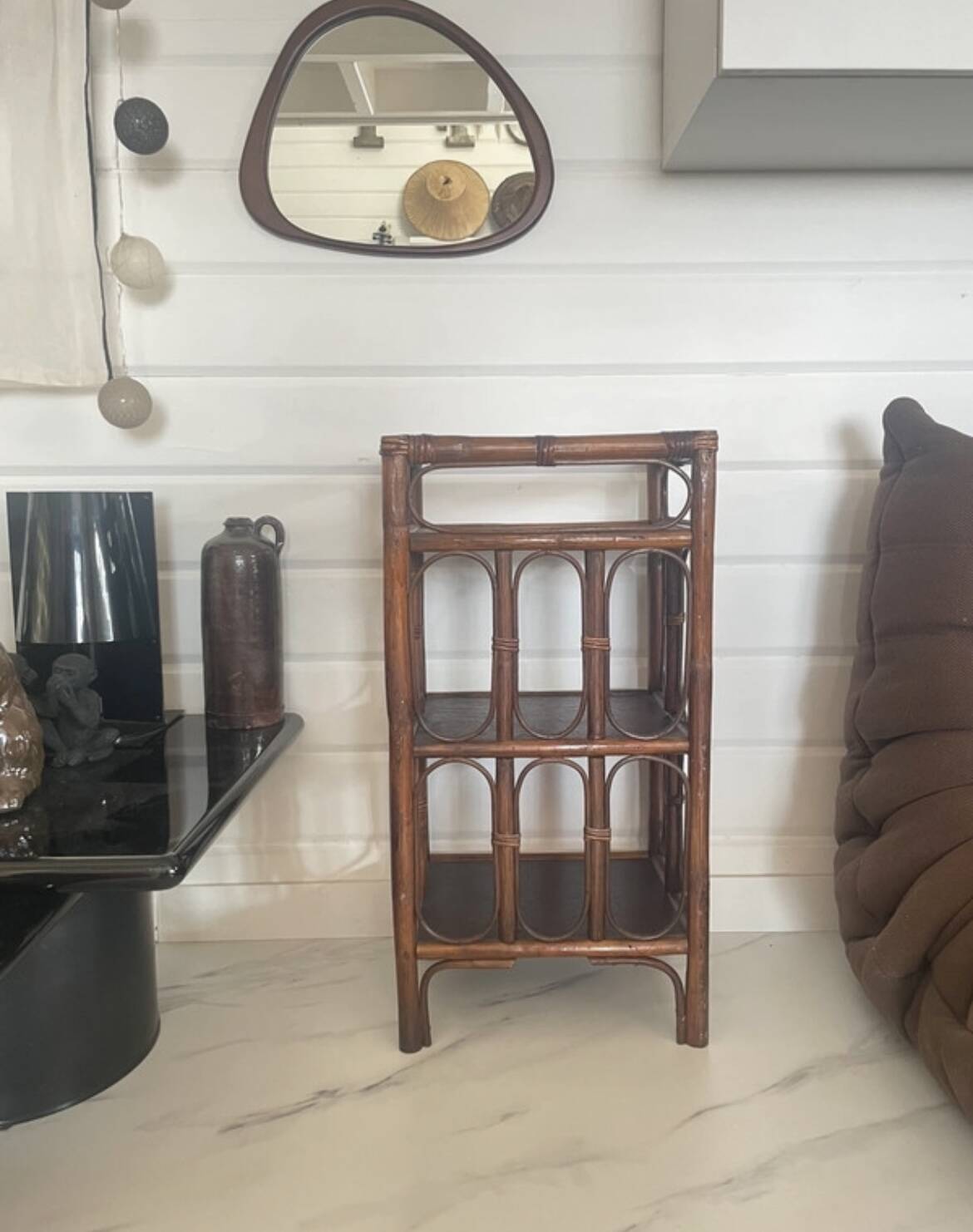Rattan shelf on legs, 1970s