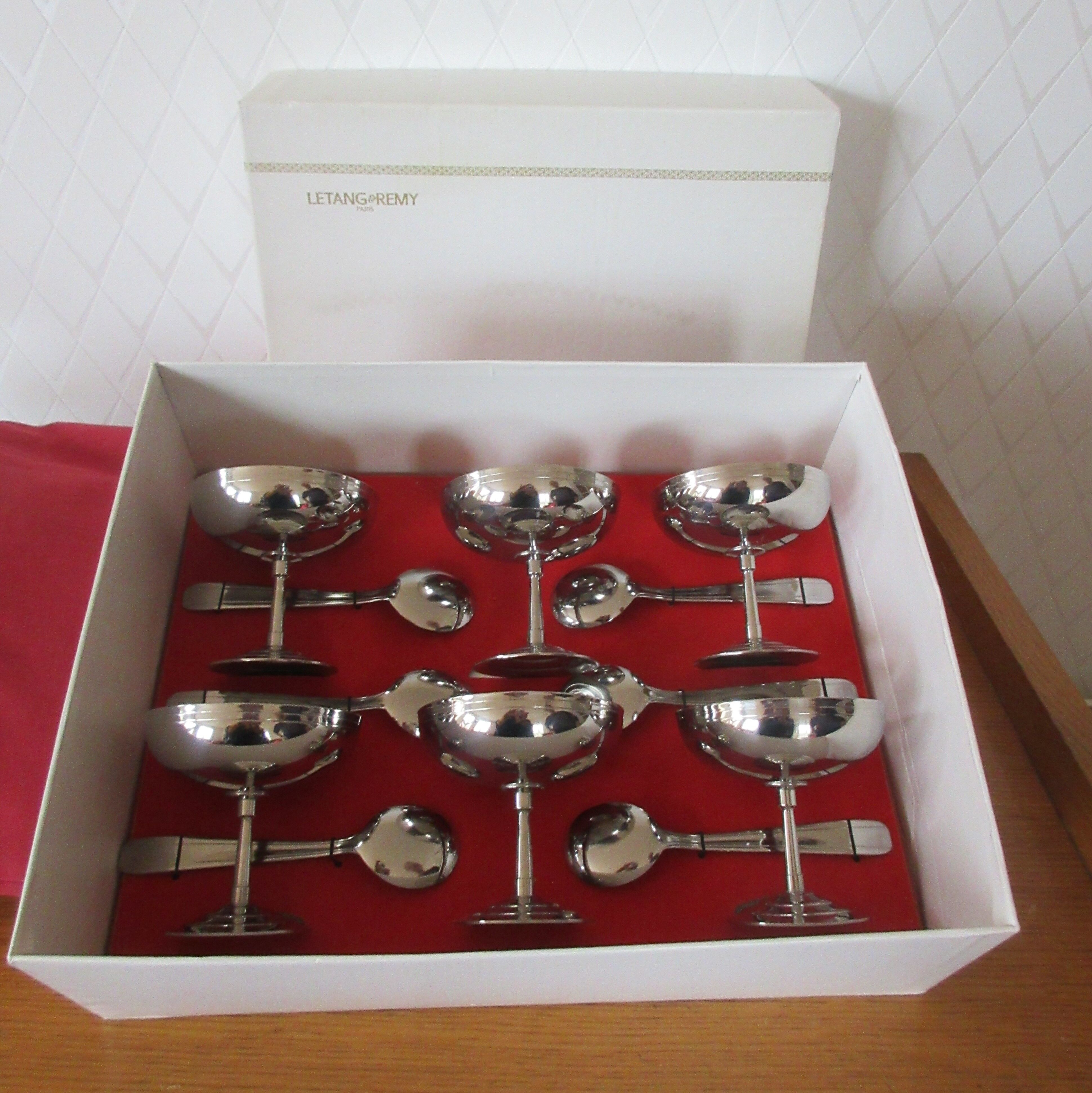 Vintage stainless steel ice cream service Letang and Remy