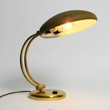 Huge 1970s brass table lamp with adjustable neck and shade from Hillebrand