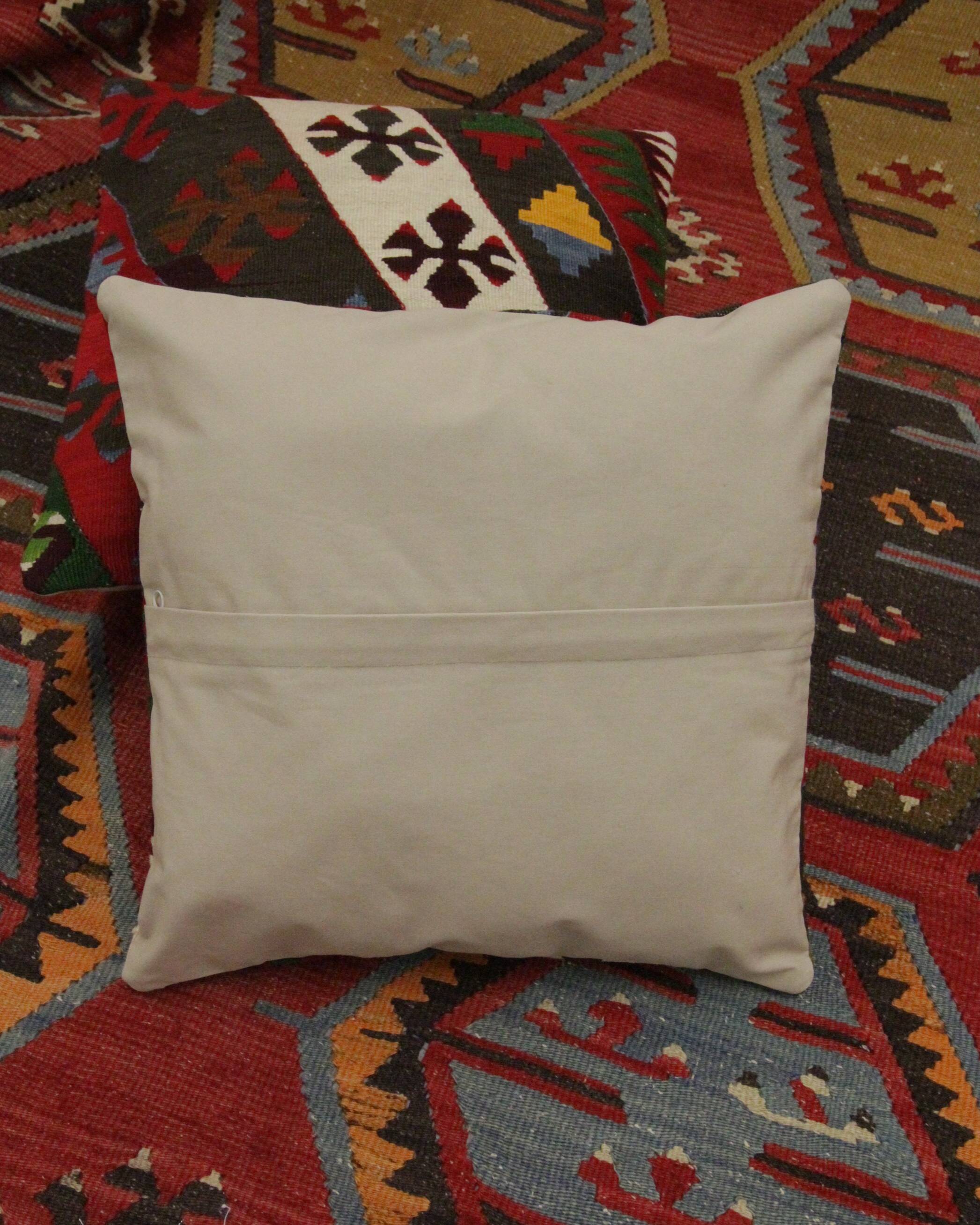 A Pair of Antique Turkish Flatwoven Kilim Cushion Cover, Geometric Pillow