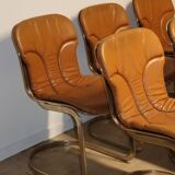 Series of 6 vintage Cidue Italy chairs in leather and metal, 1970s