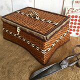 Rattan and scoubidou sewing basket