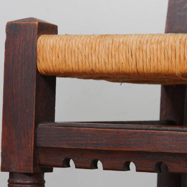 Set of 4 rush-seated chairs in solid oak, 1950.