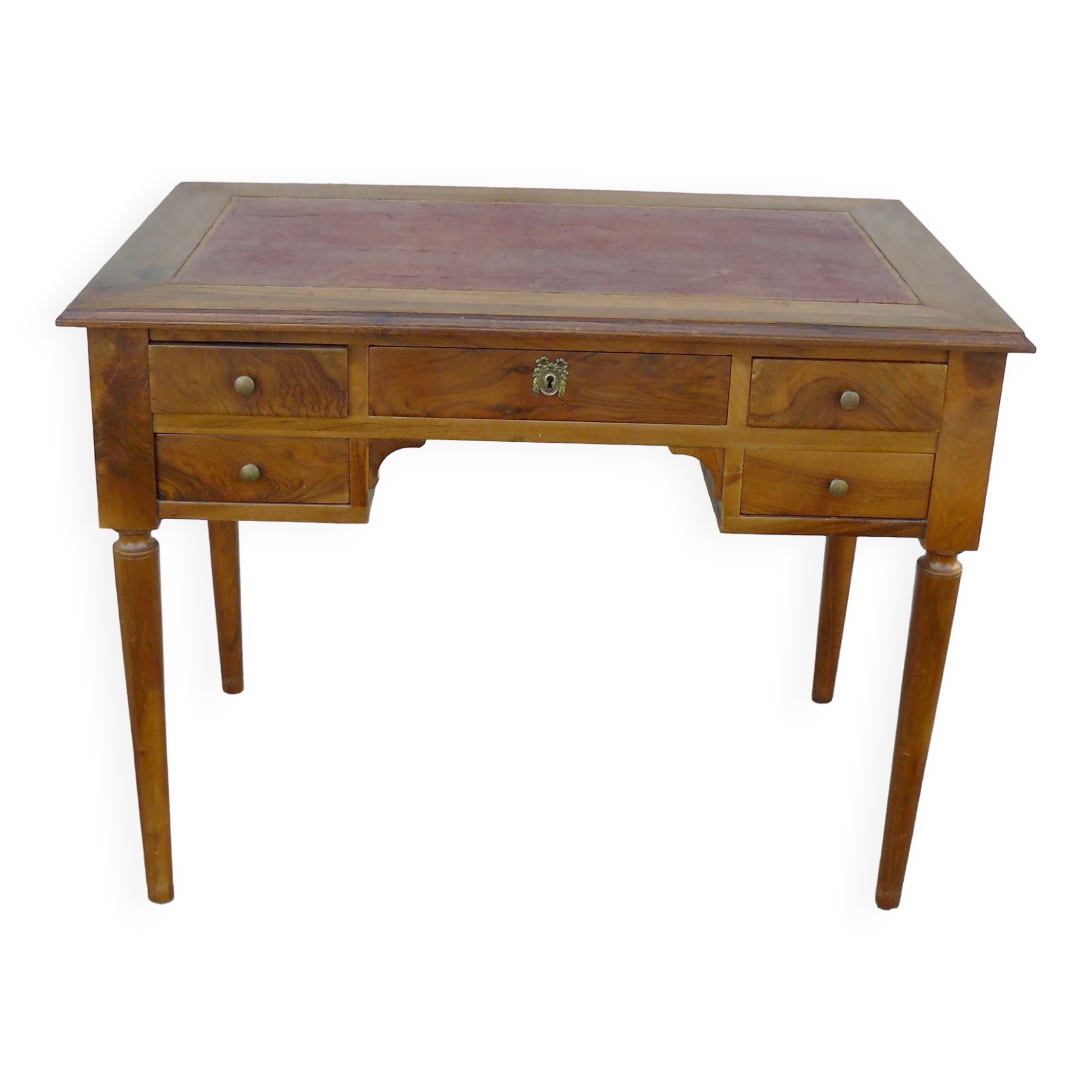 Walnut flat desk with 5 drawers