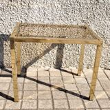 Table-basse en laiton doré et verre fumé vintage design 1960-1970