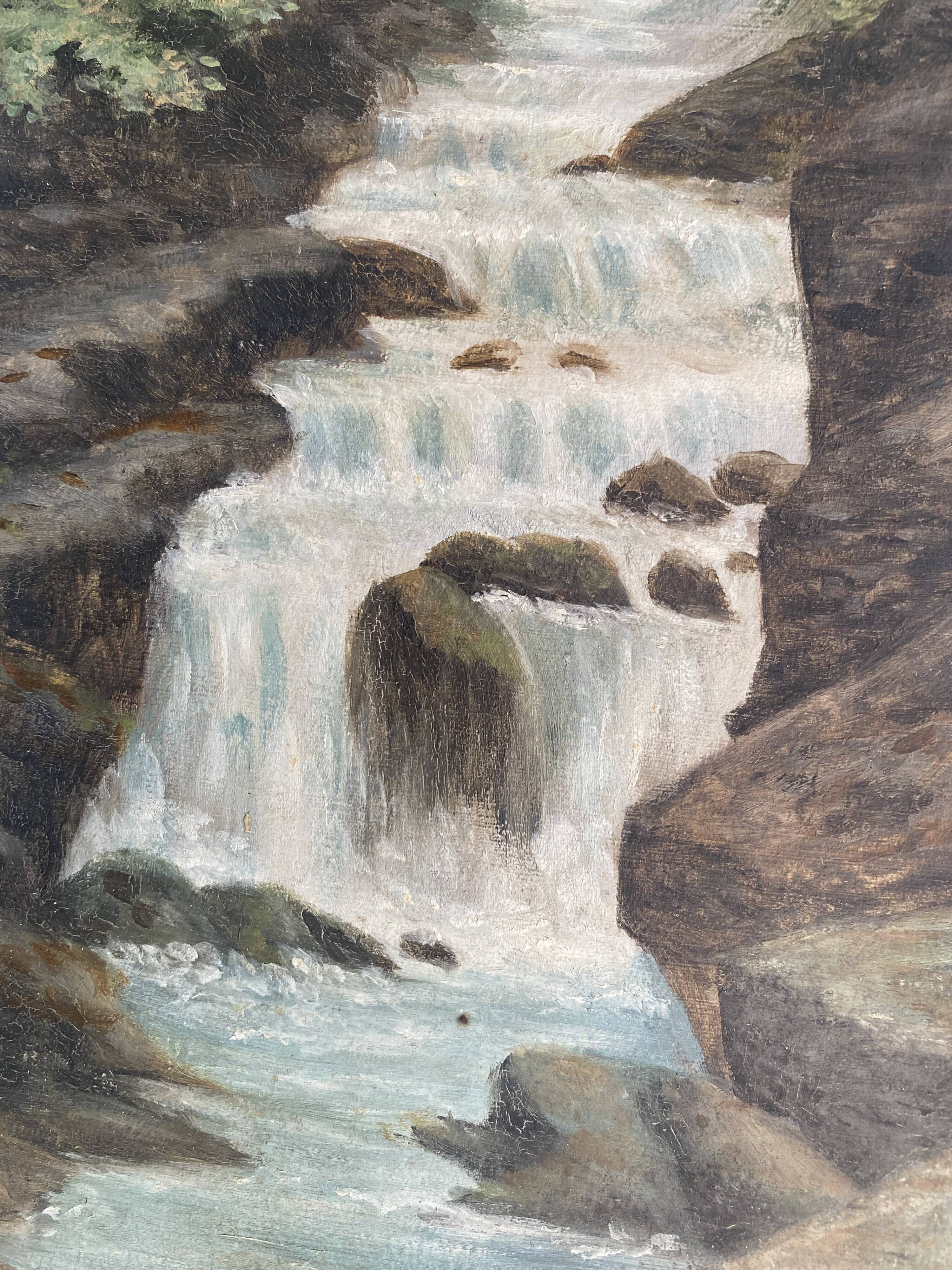 Pair of antique paintings. Romantic landscape diptychs.
