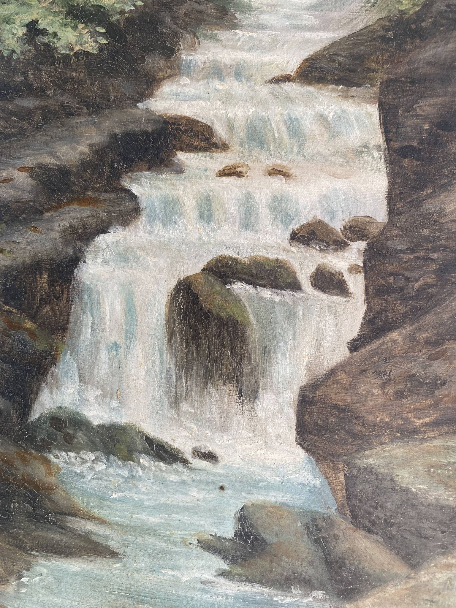 Paire de tableaux anciens. Diptypes paysages romantiques