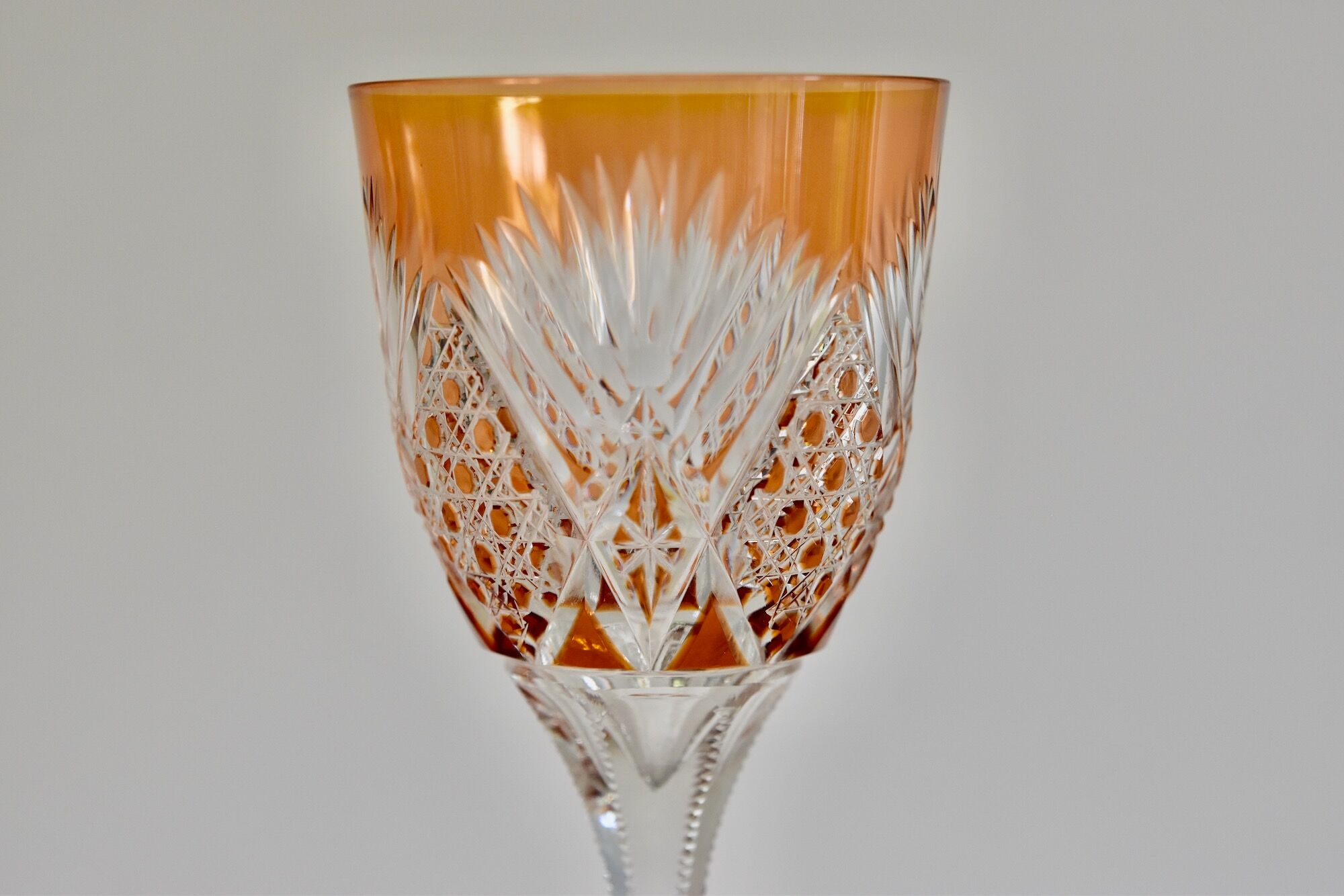 Set of 6 Bohemian Multicolored Antique Crystal Wine Glasses