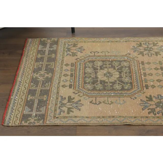 1970s Vintage Turkish Hand-Knotted Wool Cotton Orange Runner Rug 90x344