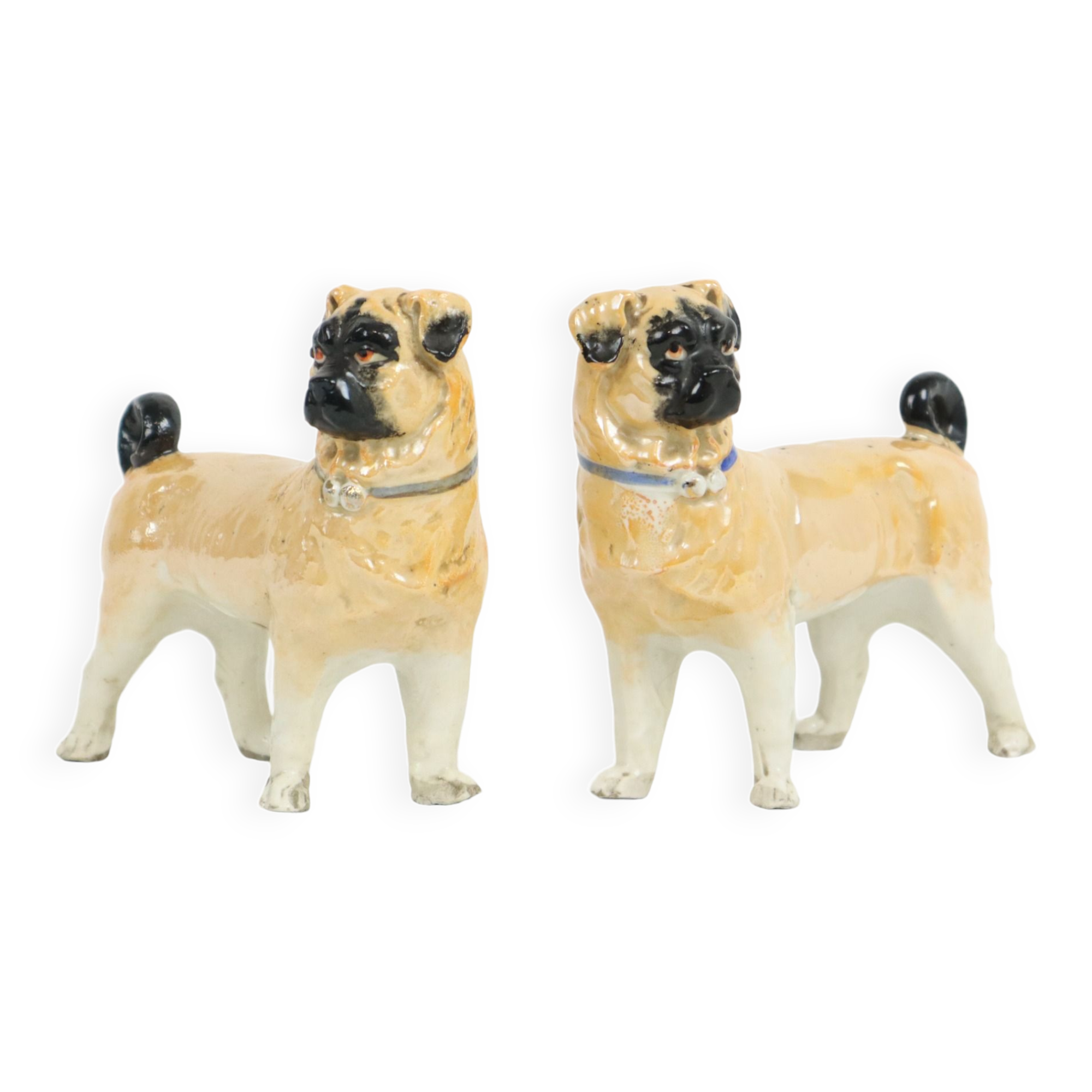 Antique Couple Porcelain Pug Statue Sculpture Art Nouveau 1920