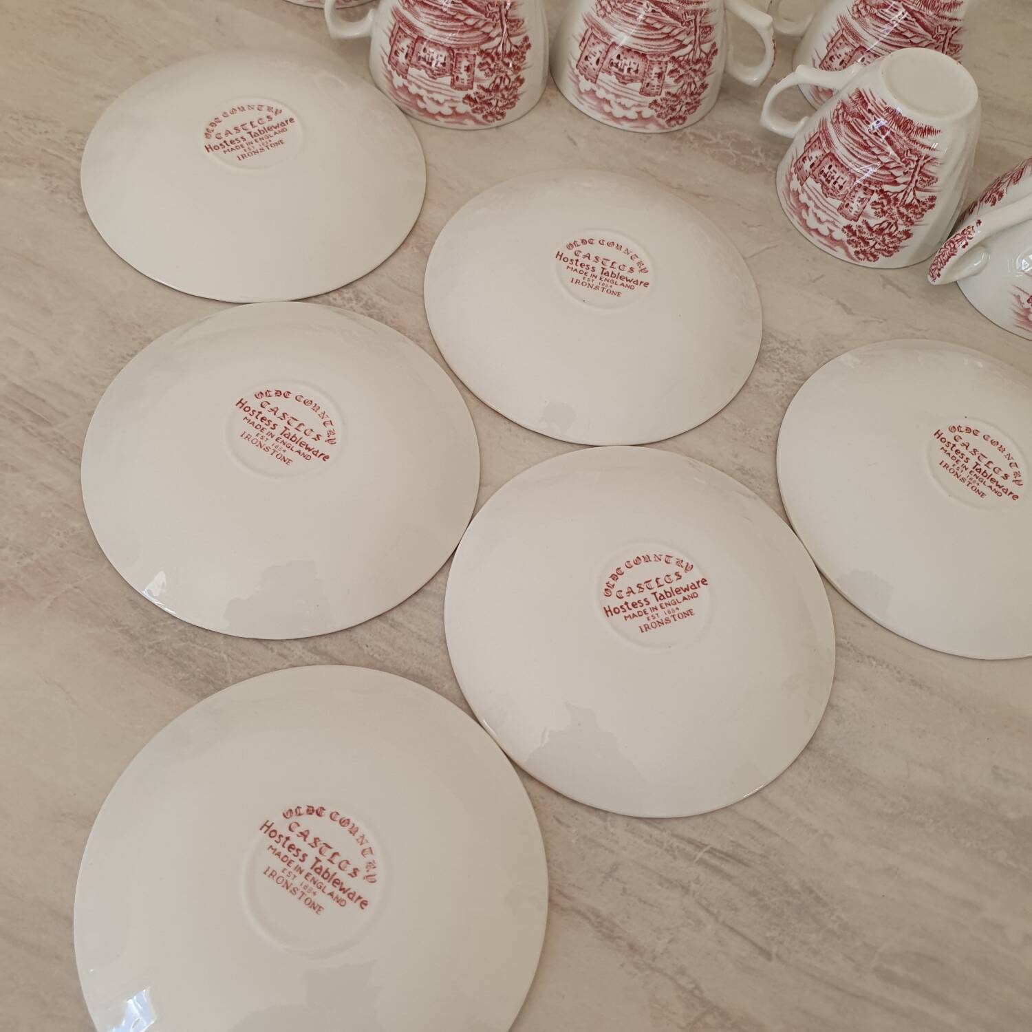 Tasses et sous-tasses Ironstone / service café thé Anglais "Olde Count