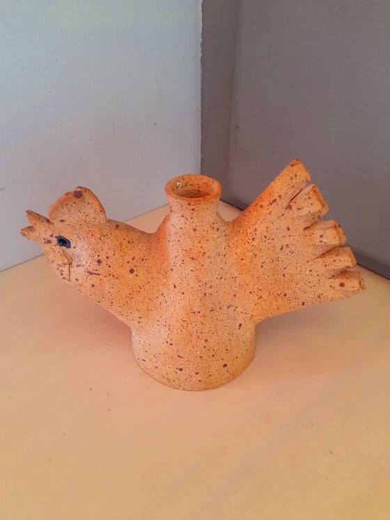 Vase en grès zoomorphe oiseau 1960