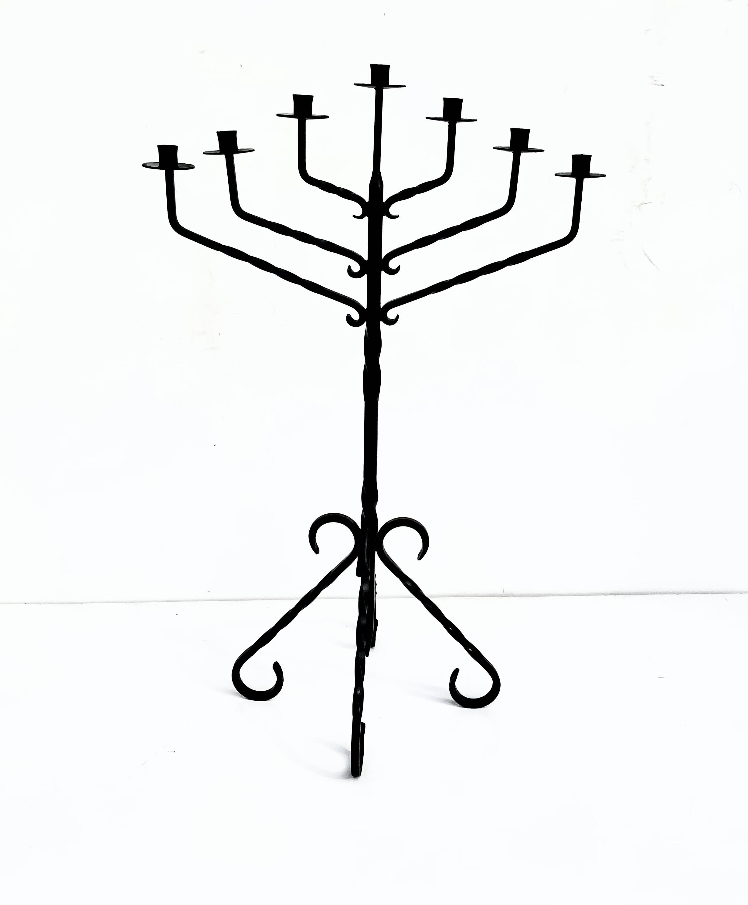 Large Vintage Mid 20th century wrought iron floor candle stick