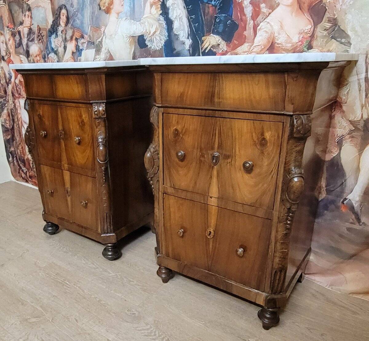 Rare pair of Italian display furniture from the Charles X period in mahogany.