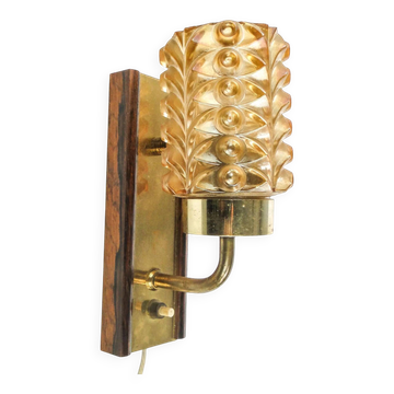 Lampe murale postmoderne, laiton, noyer, verre, Allemagne, années 1970