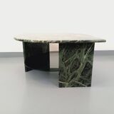 Vintage square coffee table with 2 green marble and smoked glass tops