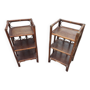 Paire table chevet - rotin