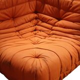 Modular 3 piece orange sofa by Michel Ducaroy for Ligne Roset