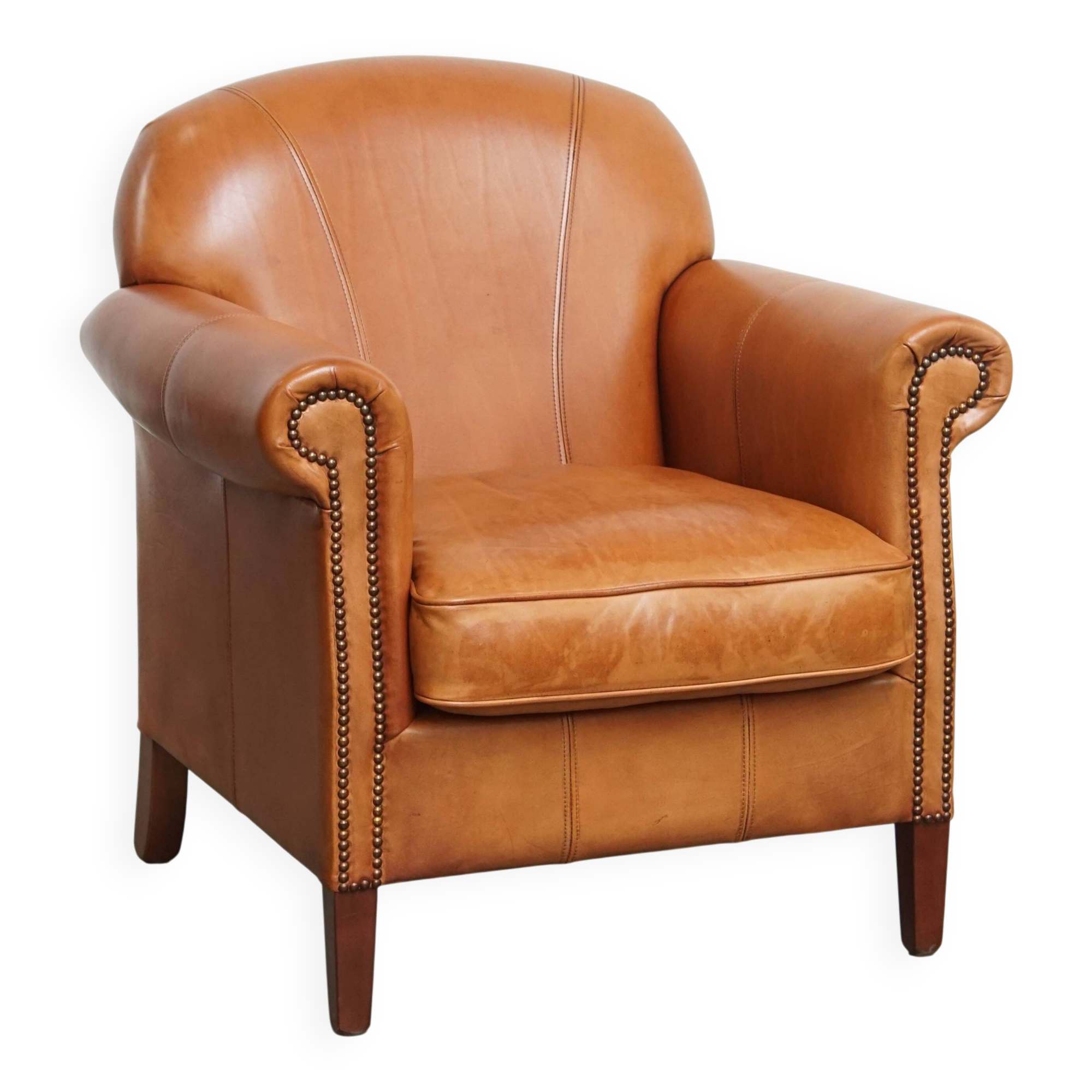 Cognac-Colored Armchair Made of Cowhide Leather