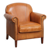 Cognac-Colored Armchair Made of Cowhide Leather