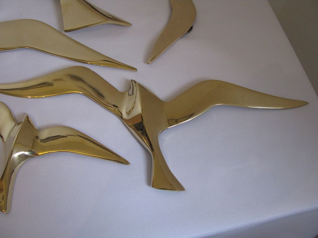 Wall Decoration Set 6 X Seagull / Swallow / Bird. Brass 70 / 80s