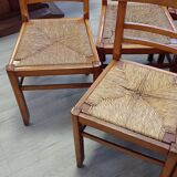 Set of 6 chairs, Scandinavian, vintage, retractable rattan seat
