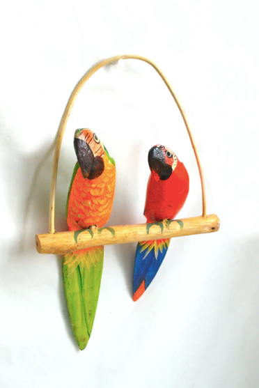 Duo de perroquets en bois