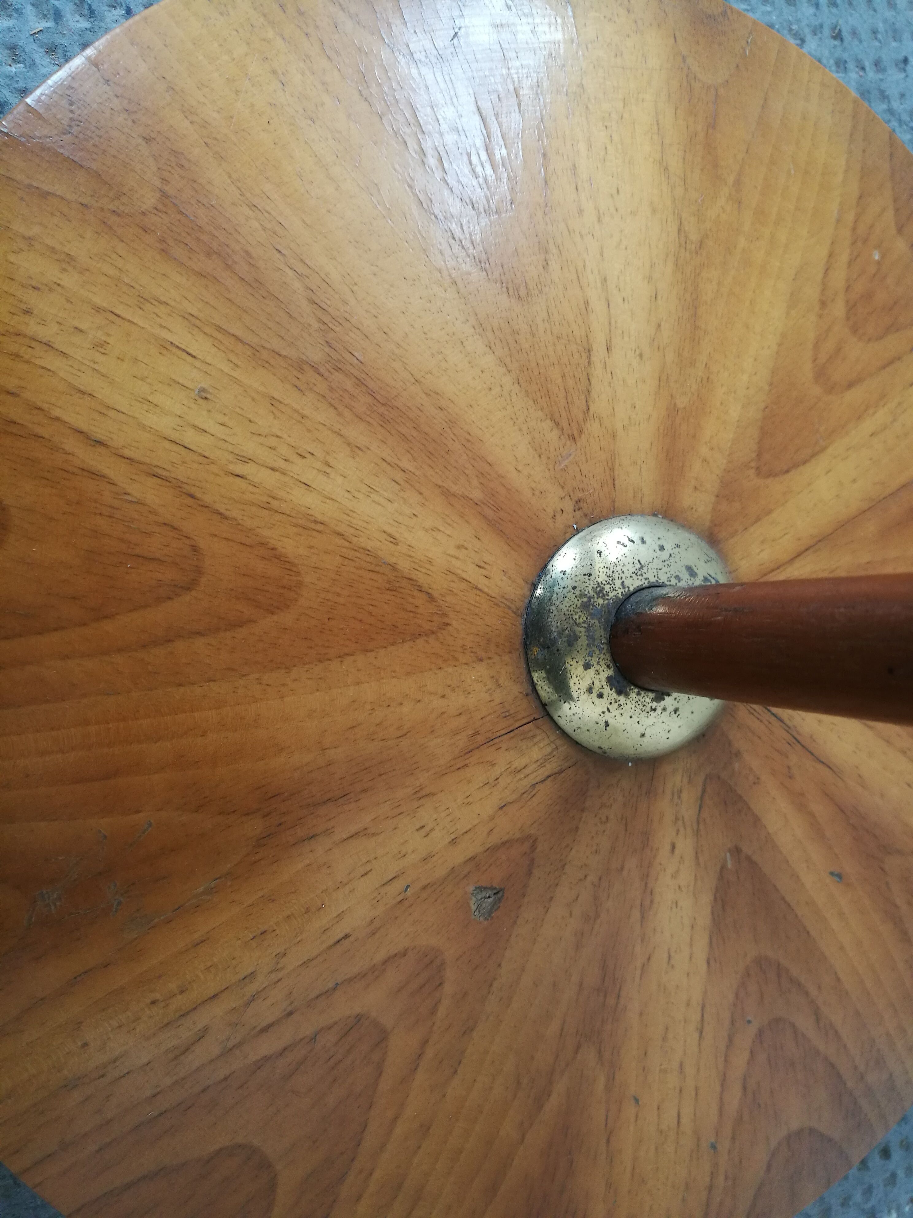 Wood and brass floor lamp