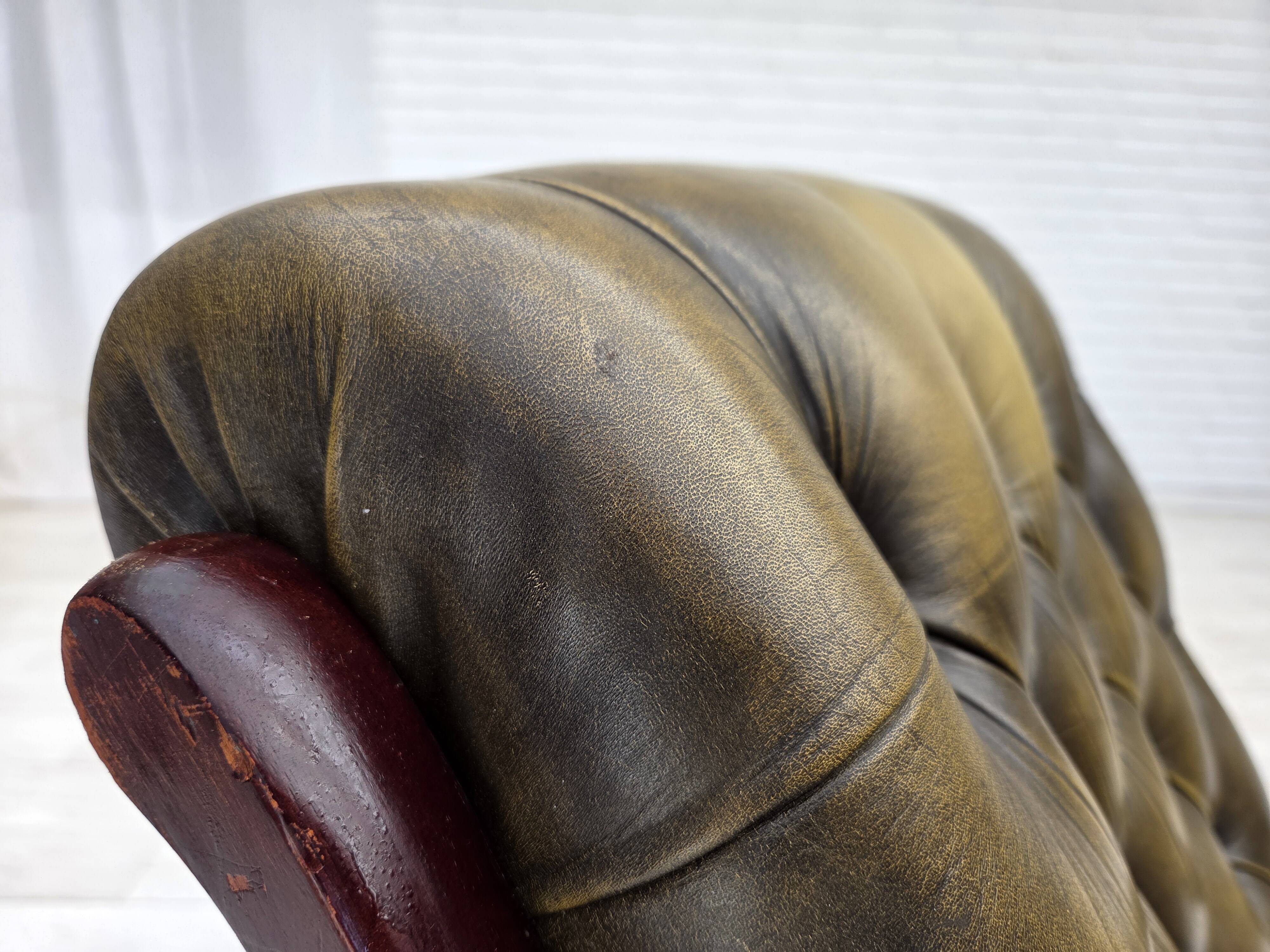 1950s, Chesterfield rocking chair, furniture leather, teak wood.